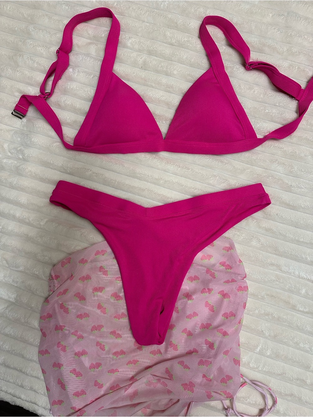 SHEIN Fuchsia Ribbed Triangle Bikini Set